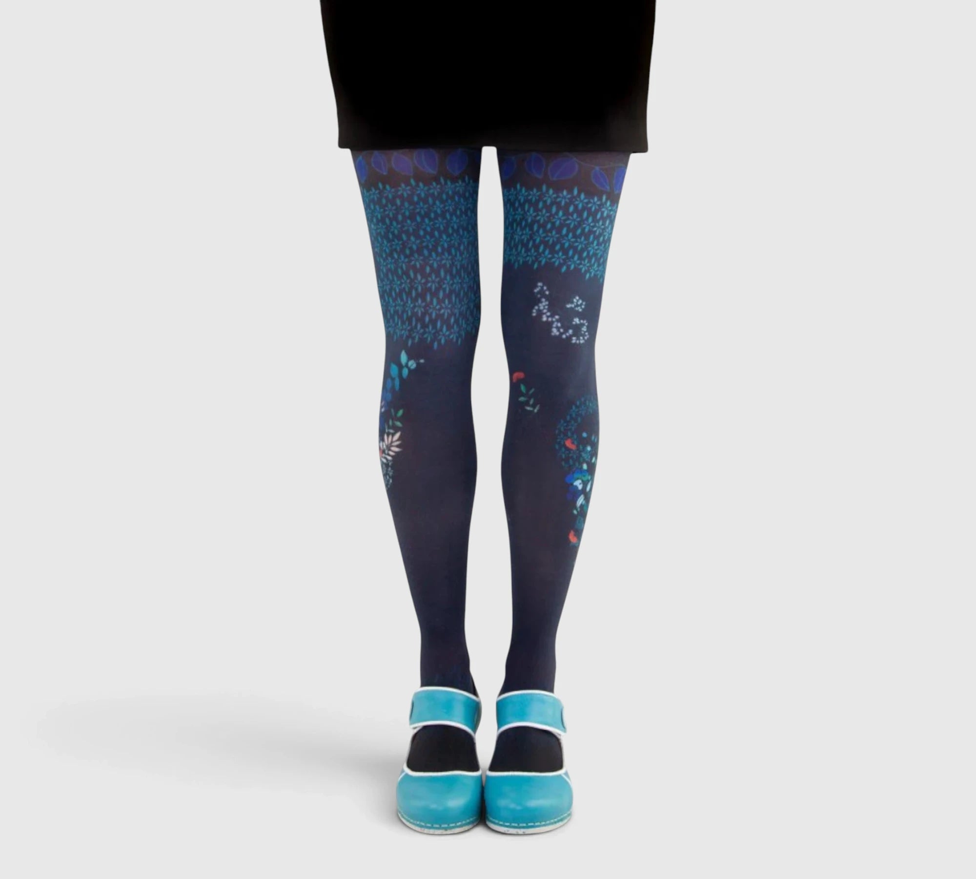 Collants fantaisie femme Nuit Bleue – design floral poétique