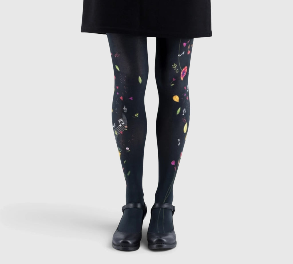Collants fantaisie résistants – Motif musical et floral, qualité premium