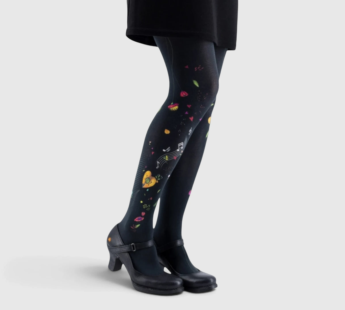Collants fantaisie résistants – Motif musical et floral, qualité premium