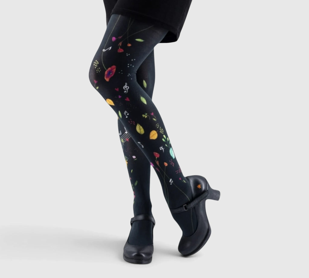 Collants fantaisie résistants – Motif musical et floral, qualité premium