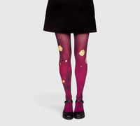 Collants floraux prune et or – design romantique et original