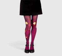 Collants floraux prune et or – design romantique et original