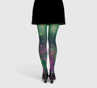 Collants imprimés vert et fuchsia – algues, coraux et poissons