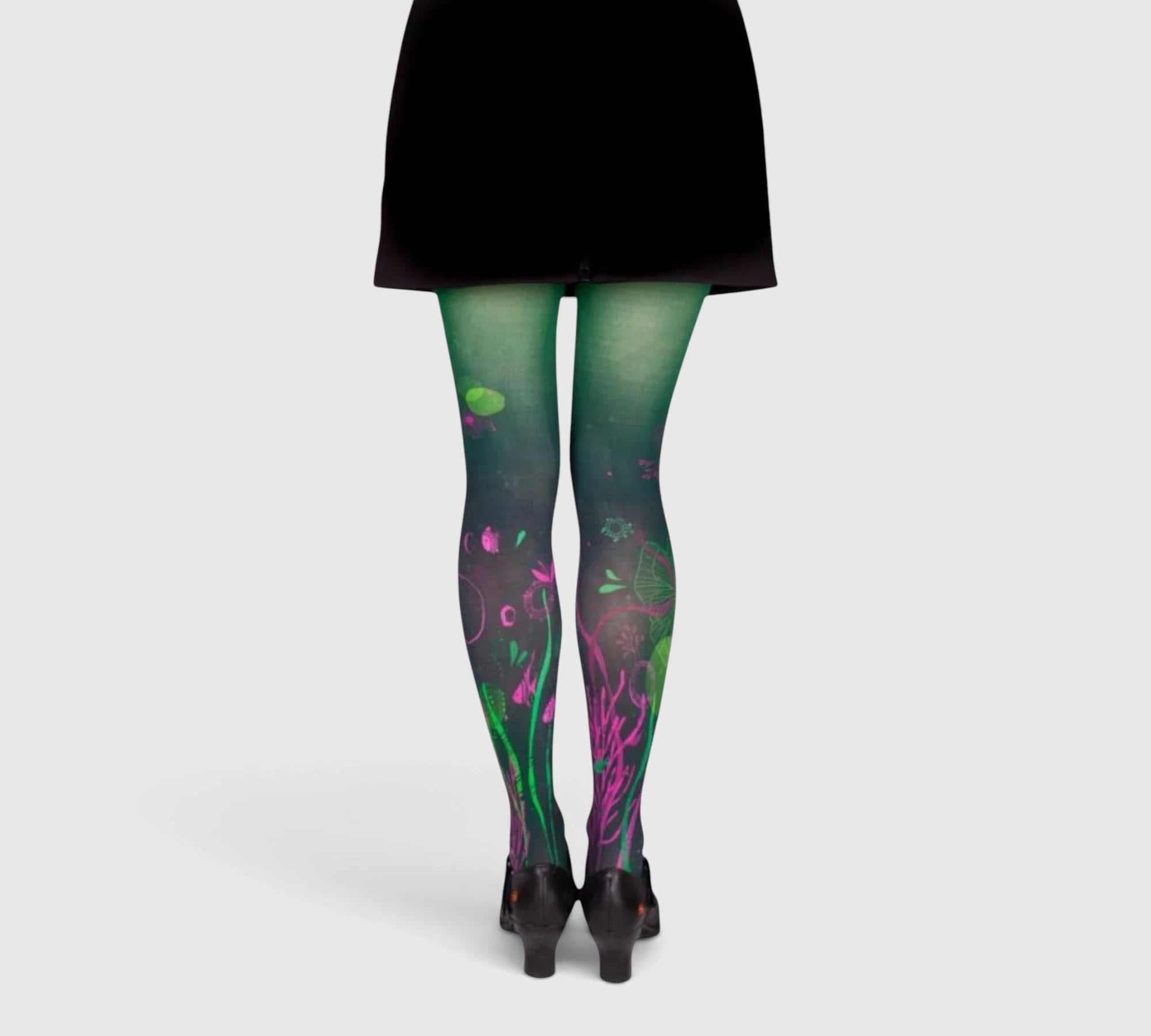 Collants imprimés vert et fuchsia – algues, coraux et poissons