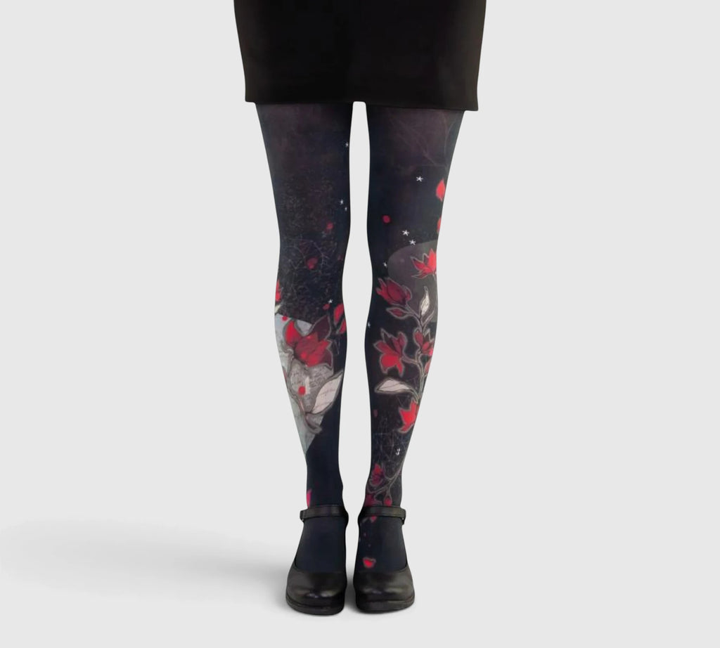 Collants noirs imprimés magnolia