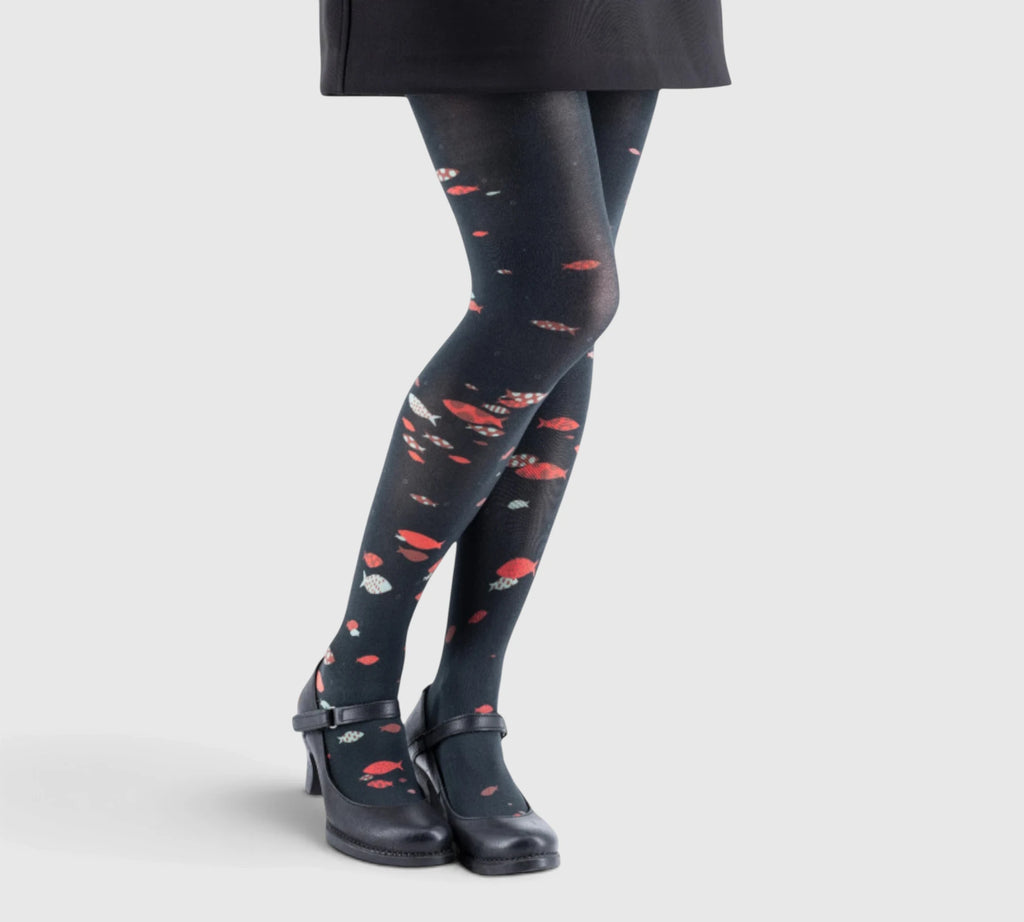 Collants noirs motif sardines rouges - Style original et qualité durable