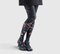 Collants noirs motif sardines rouges - Style original et qualité durable