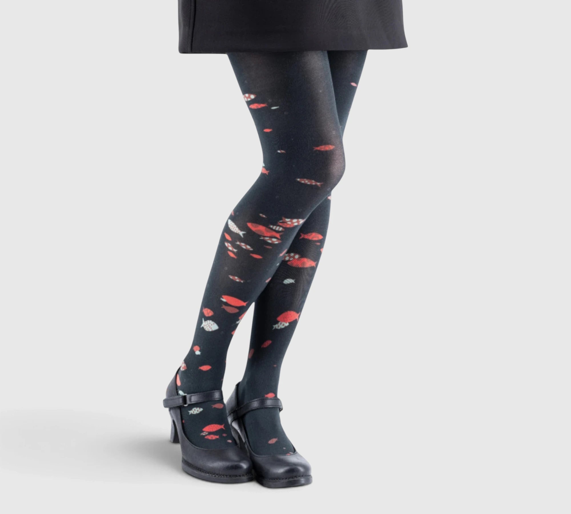 Collants noirs motif sardines rouges - Style original et qualité durable