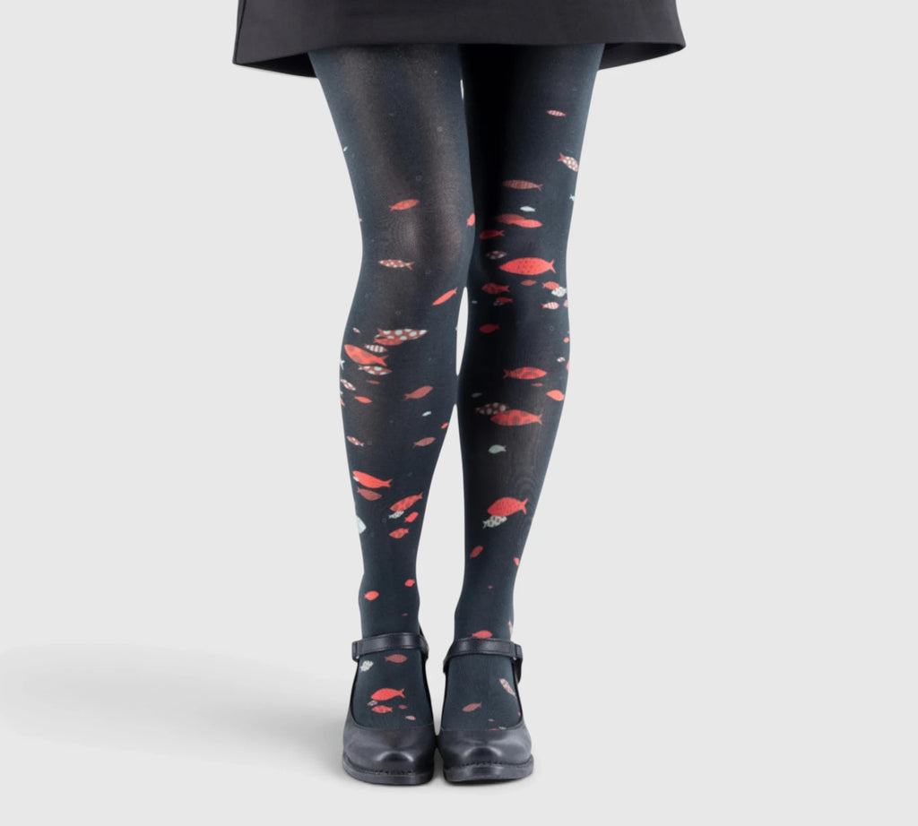 Collants noirs motif sardines rouges - Style original et qualité durable