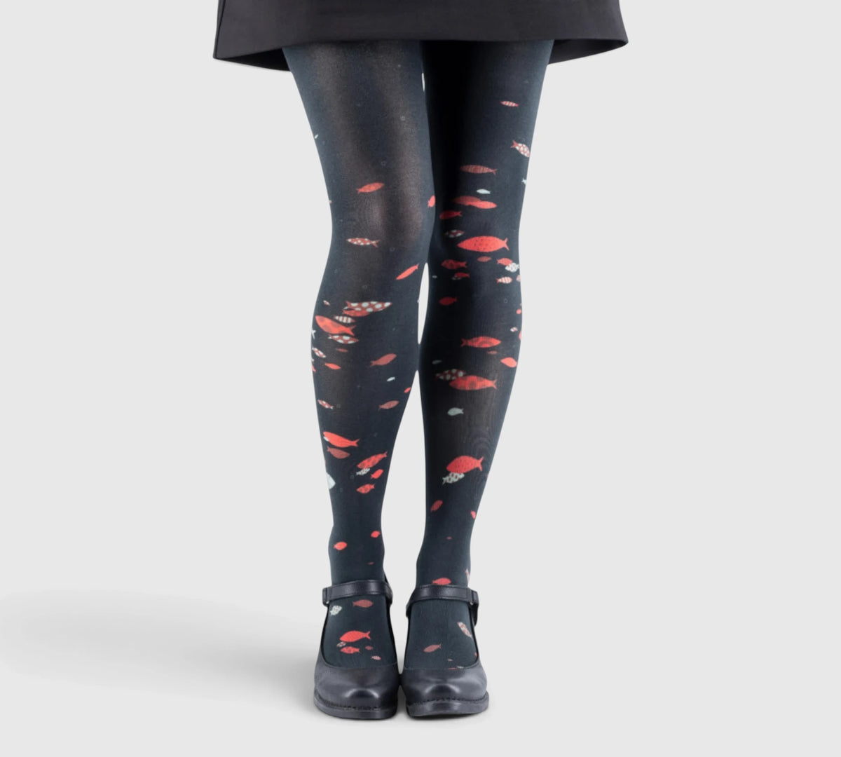 Collants noirs motif sardines rouges - Style original et qualité durable