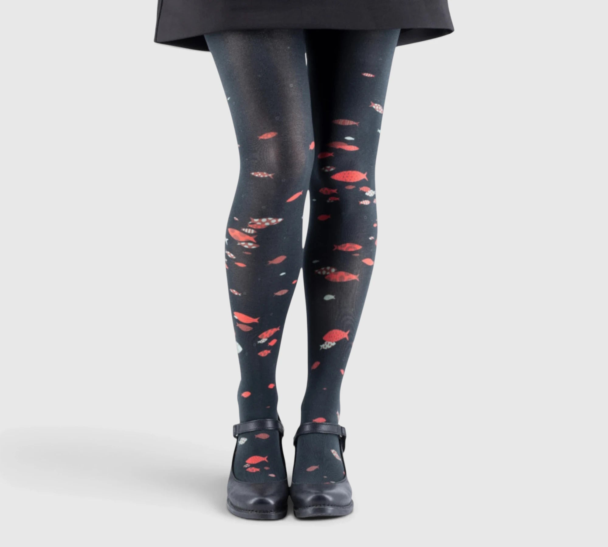 Collants noirs motif sardines rouges - Style original et qualité durable