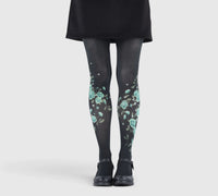 Collants noirs plumetis avec pivoines vert d’eau