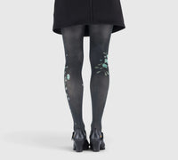 Collants noirs plumetis avec pivoines vert d’eau