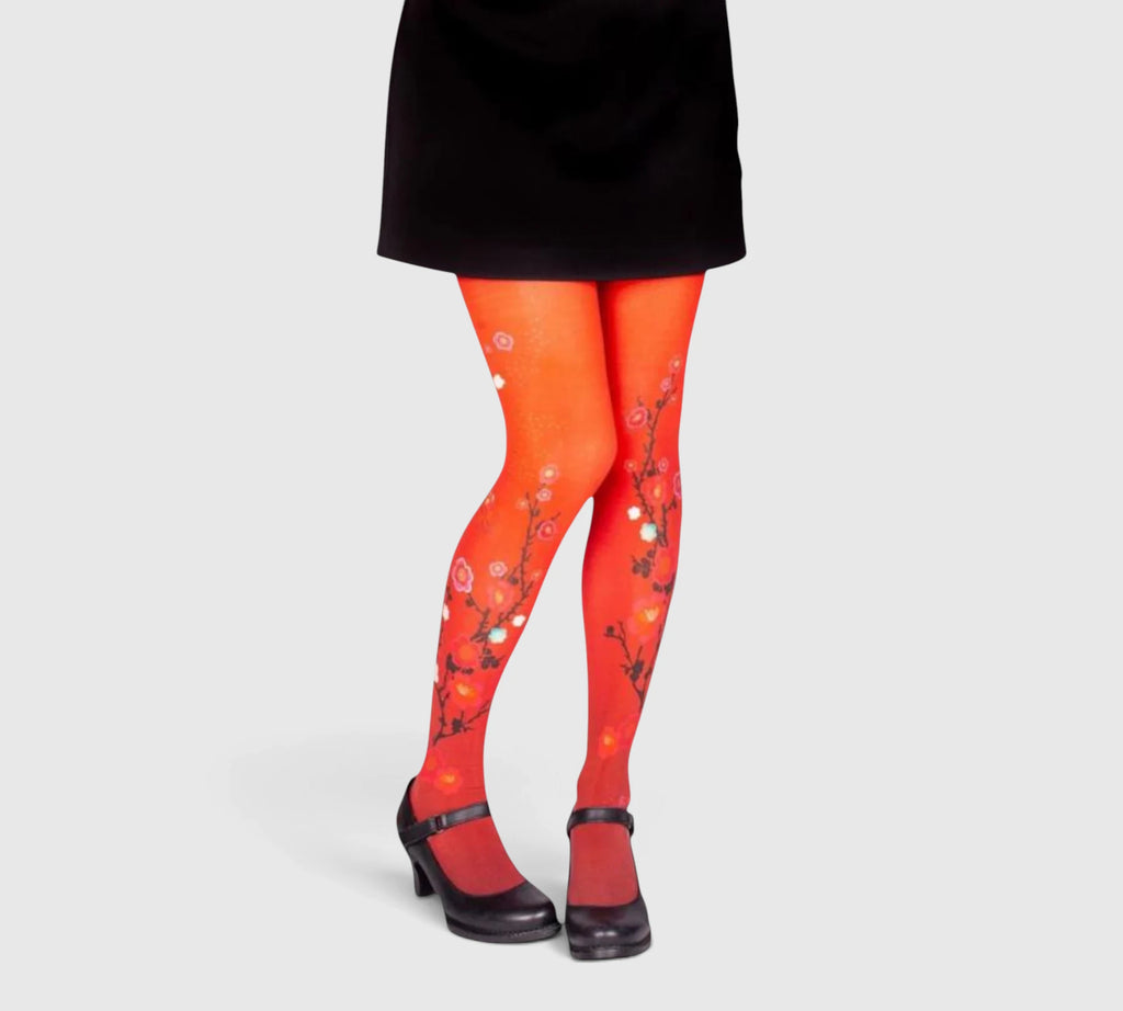 Collants rouges imprimés carpes