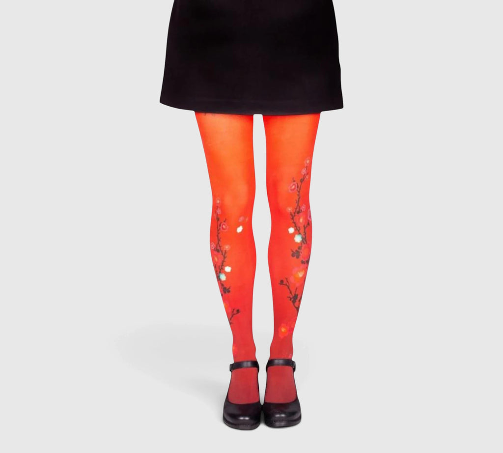 Collants rouges imprimés carpes