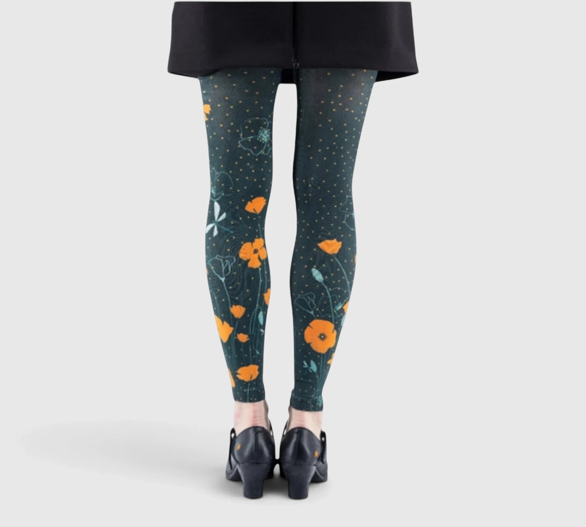 Legging fantaisie : coquelicots orange et libellules