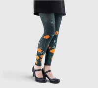 Legging fantaisie : coquelicots orange et libellules