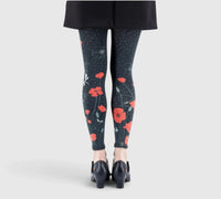 Legging fantaisie : coquelicots rouges et libellules