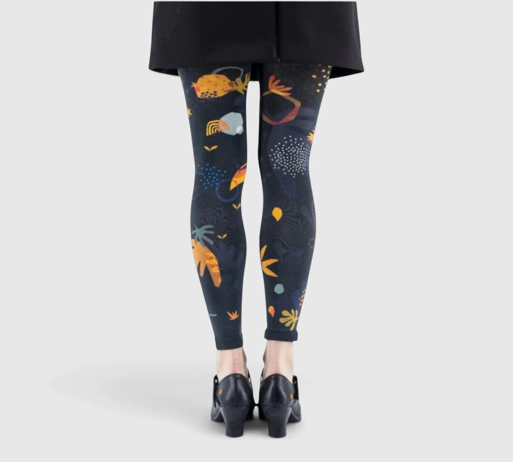 Leggings fantaisie : formes abstraites et couleurs chaudes
