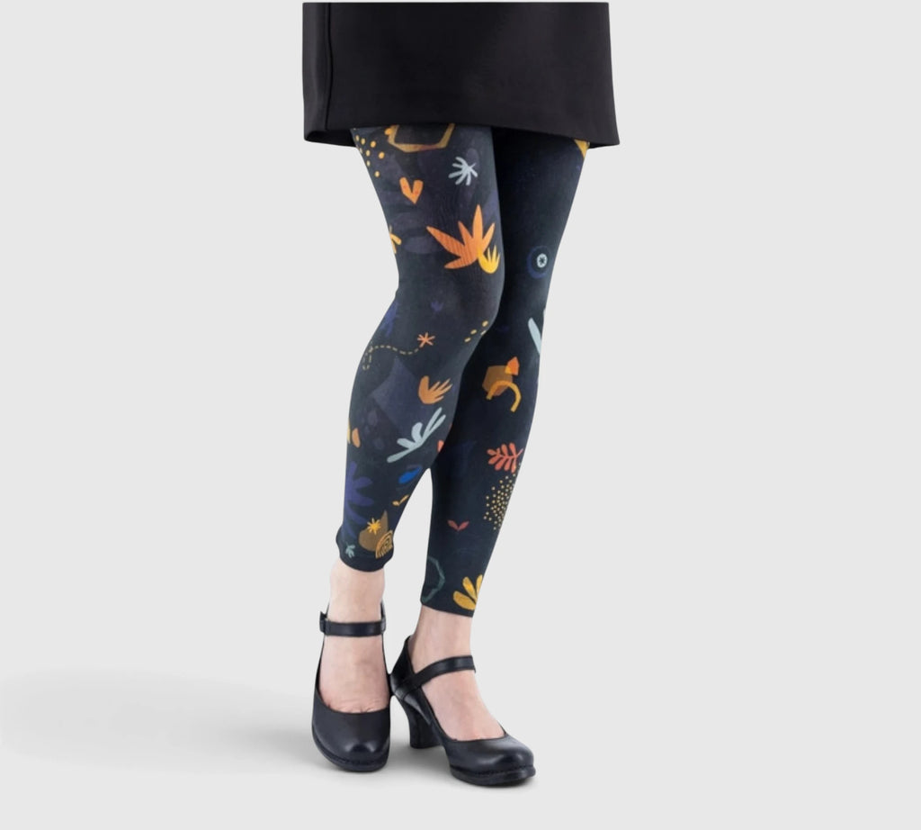 Leggings fantaisie : formes abstraites et couleurs chaudes