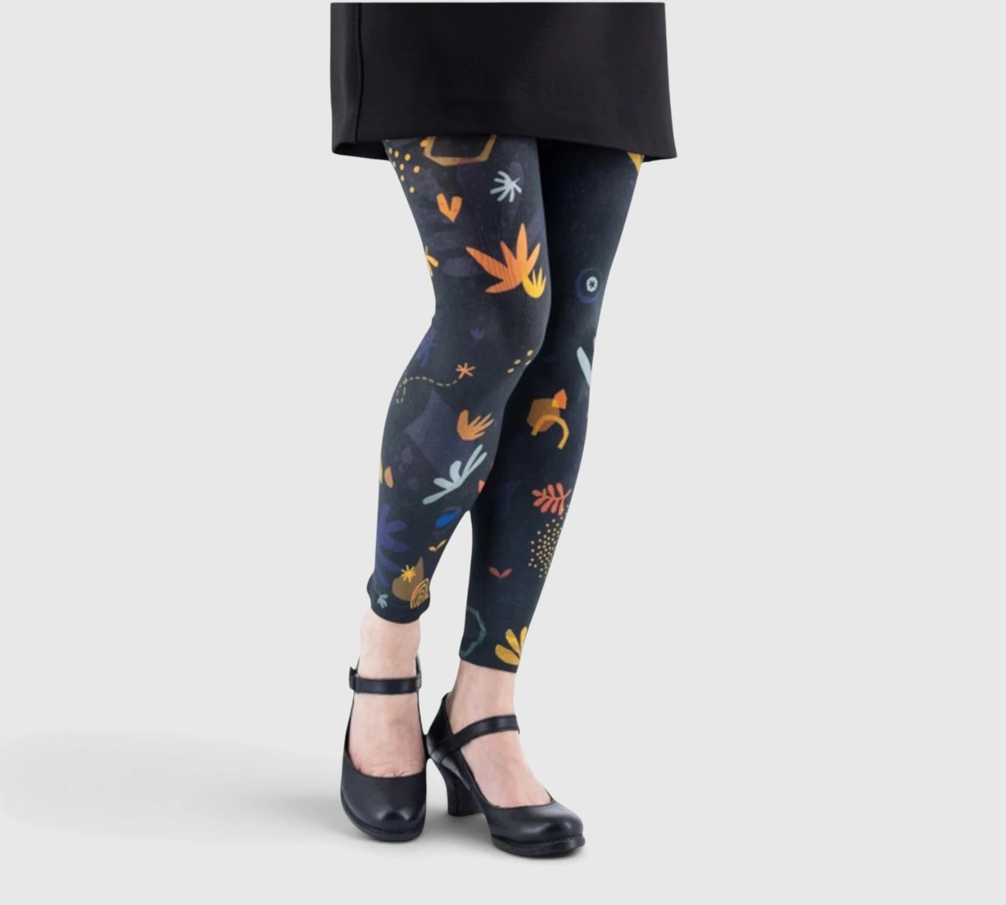 Leggings fantaisie : formes abstraites et couleurs chaudes