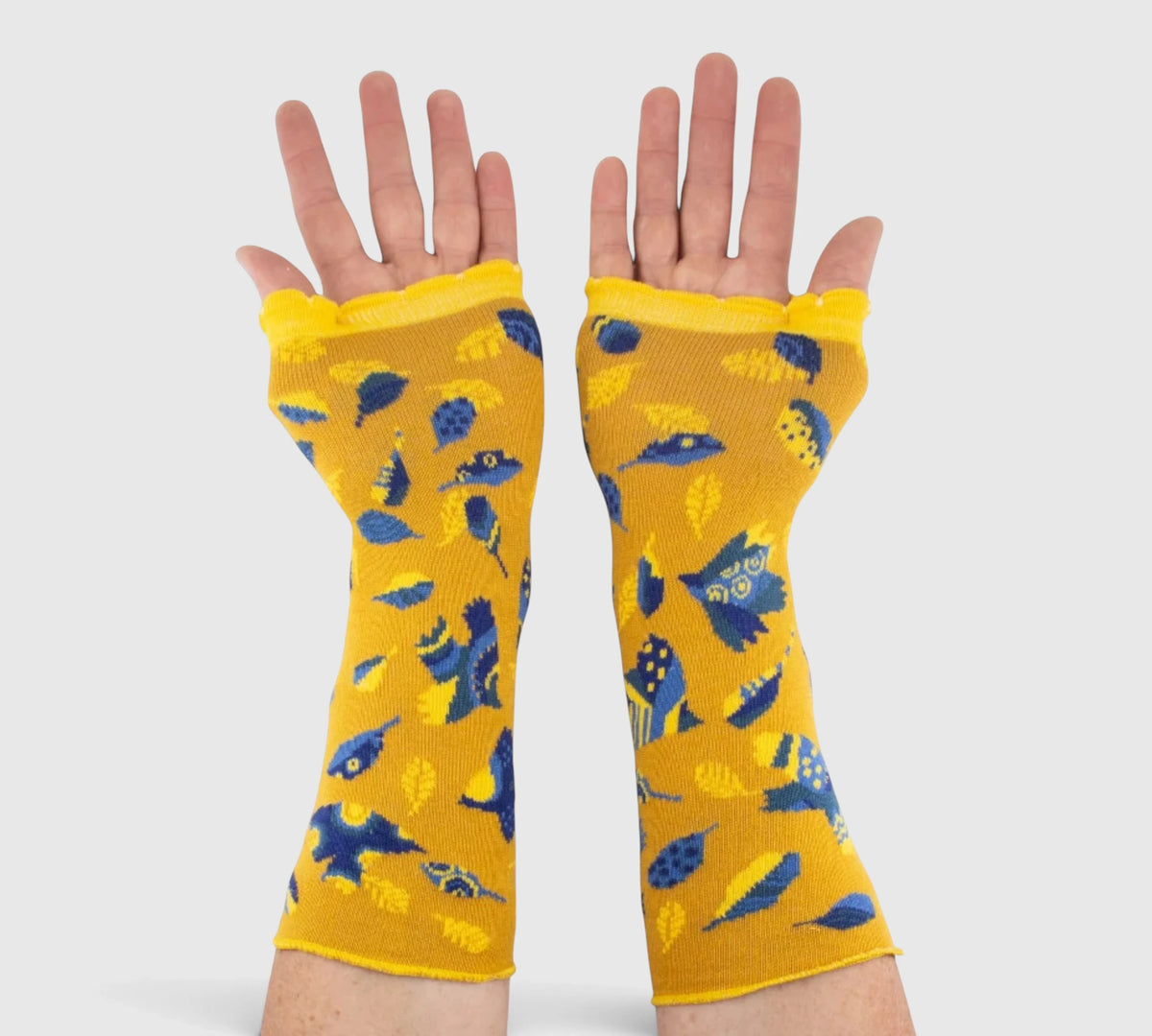 Mitaines coton bio originales femme jaune et bleu