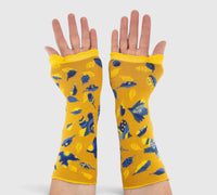 Mitaines coton bio originales femme jaune et bleu