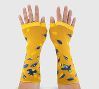 Mitaines coton bio originales femme jaune et bleu