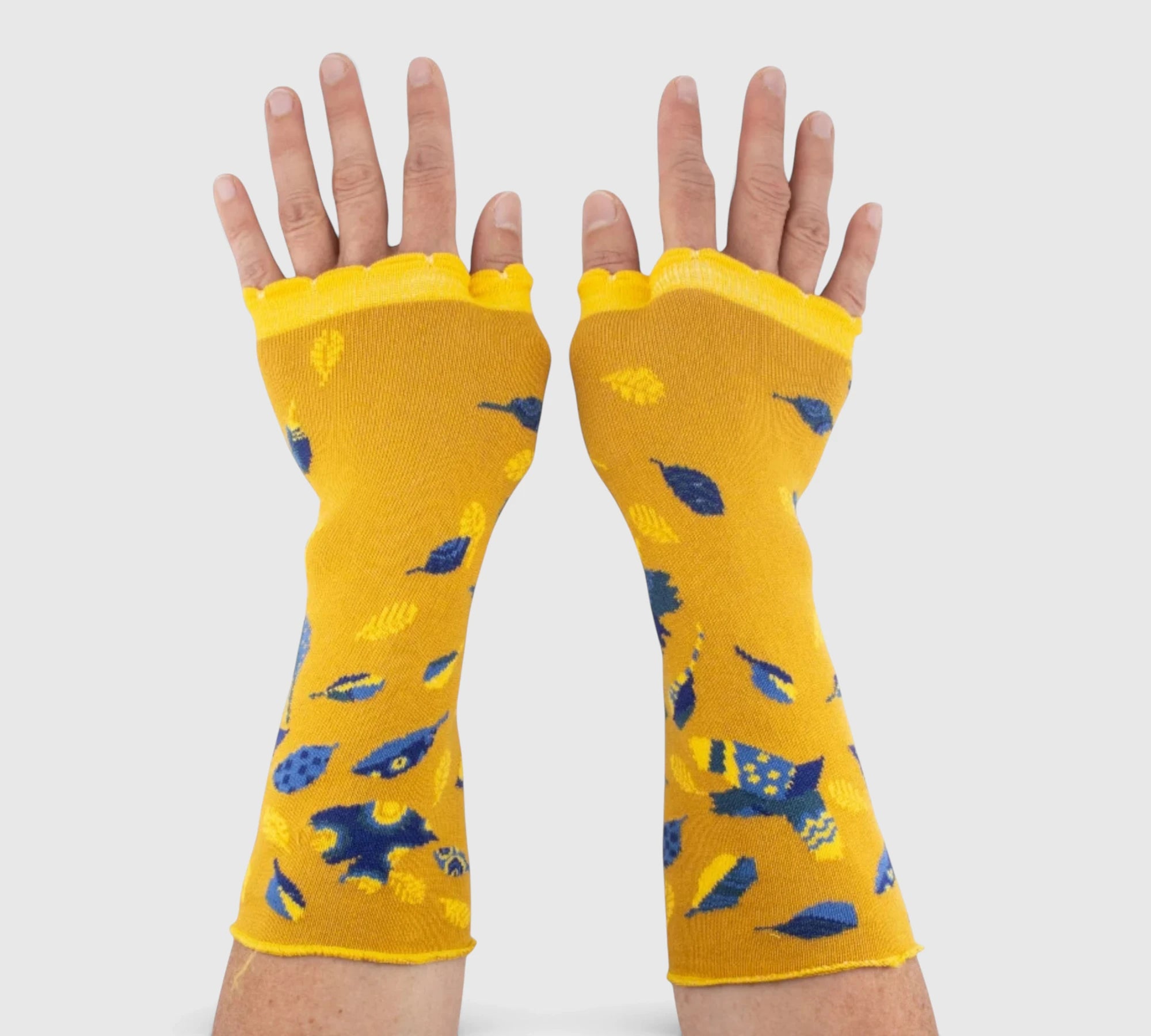 Mitaines coton bio originales femme jaune et bleu