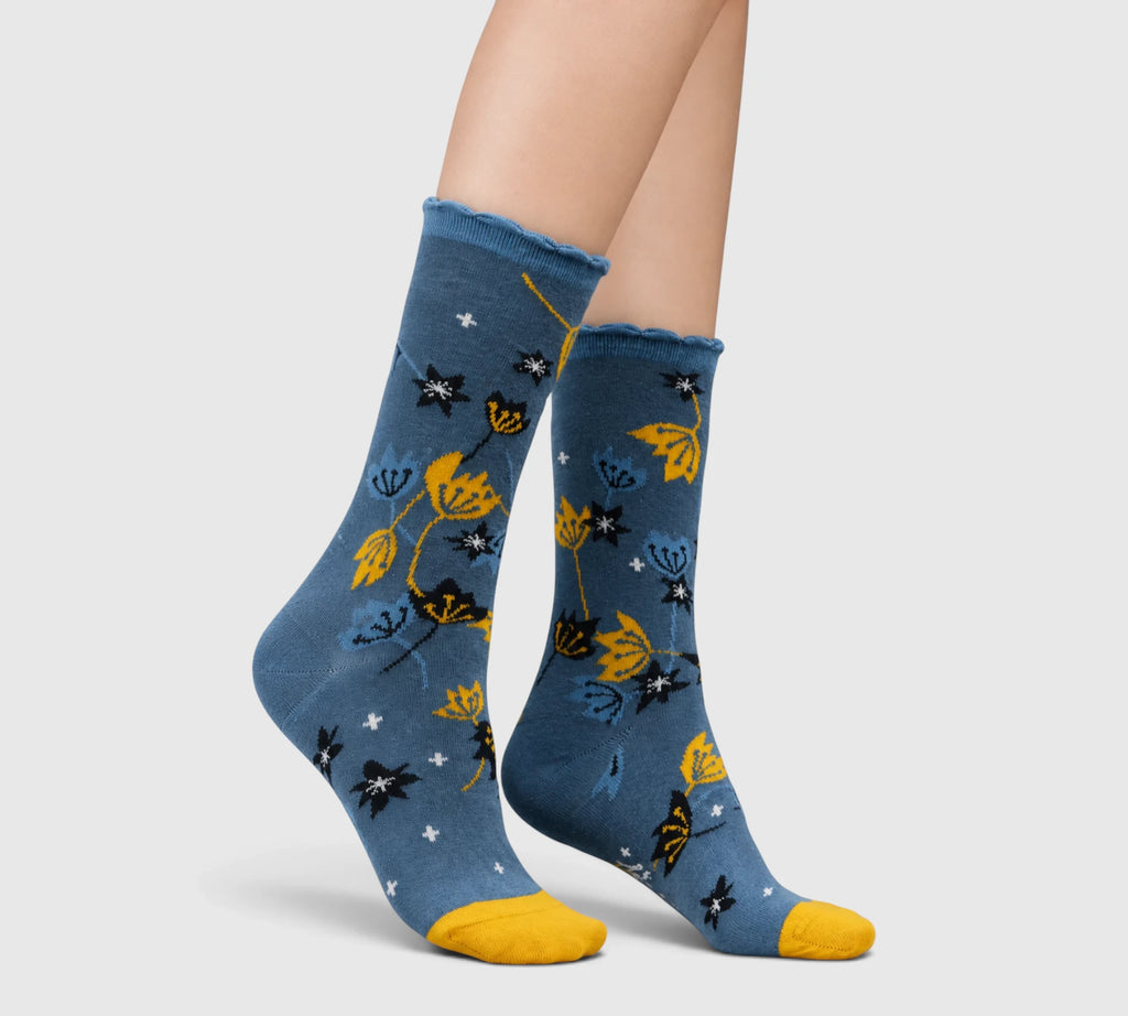 Chaussettes coton bio Crocus bleu denim