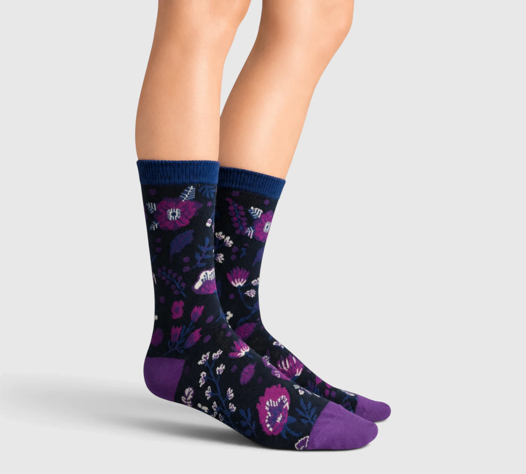 Chaussettes coton bio fleurs violettes femme