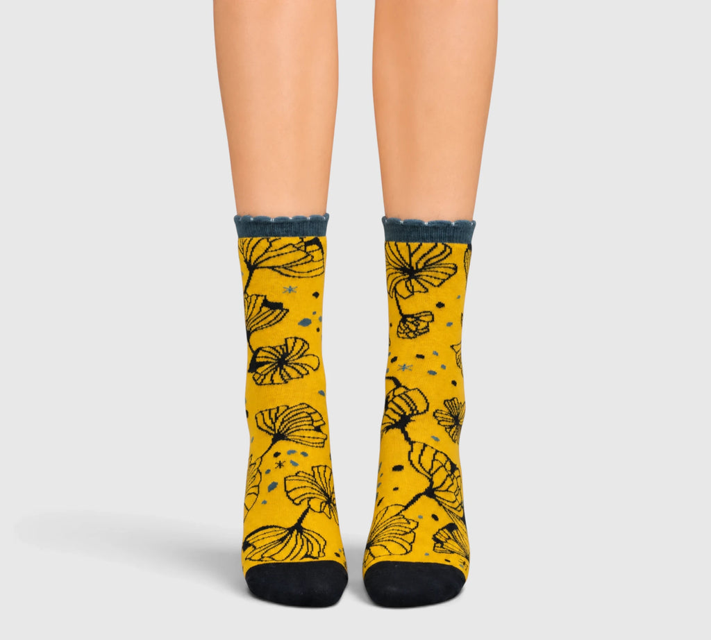 Chaussettes coton bio Ginkgo jaune