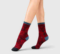 Chaussettes coton bio Ginkgo rouge femme