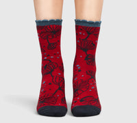 Chaussettes coton bio Ginkgo rouge femme