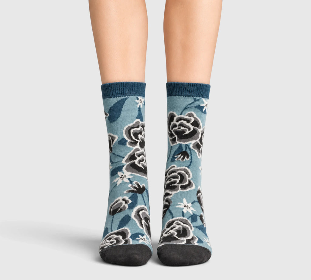 Chaussettes originales femme motif floral bleu
